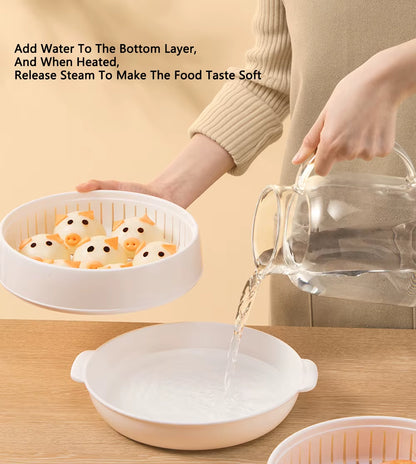 COOKER KING Large Capacity Microwave Heating Steamer with Exhaust Steam Feature for Household Use