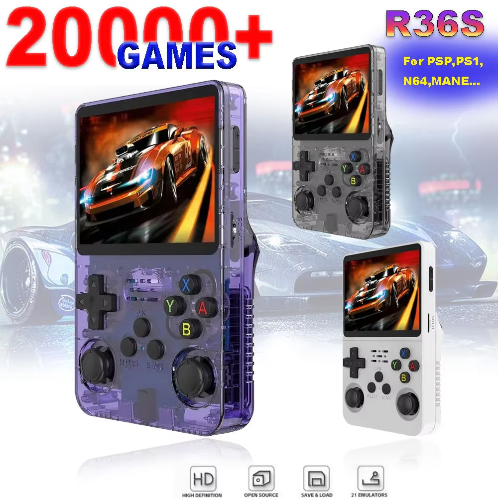 R36S Handheld Game Console with 3.5-Inch IPS Screen, 64GB Storage, Linux Operating System, Portable Retro Arcade Game Player