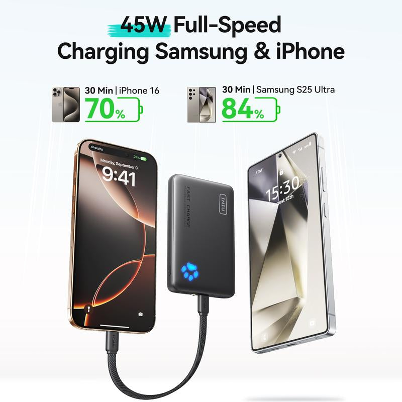 INIU Ultra Slim 10,000mAh 45W PD Portable Charger - Fast Charging USB-C Power Bank for iPhone, Samsung, Google, and More