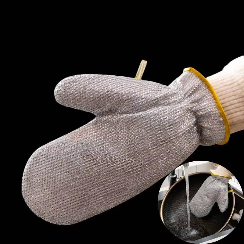 Bamboo Fiber Dishwashing Gloves with Non-Stick Silver Wire for Kitchen Cleaning - Oil-Proof and Waterproof Steel Wire Design