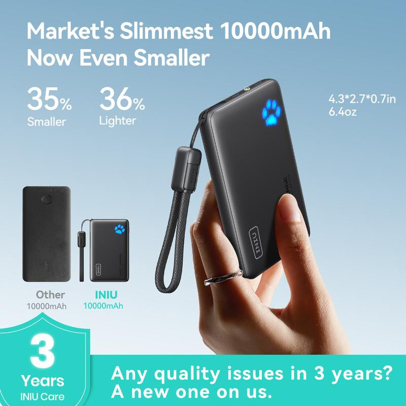 INIU Ultra Slim 10,000mAh 45W PD Portable Charger - Fast Charging USB-C Power Bank for iPhone, Samsung, Google, and More
