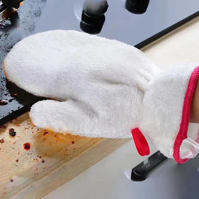 Bamboo Fiber Dishwashing Gloves with Non-Stick Silver Wire for Kitchen Cleaning - Oil-Proof and Waterproof Steel Wire Design